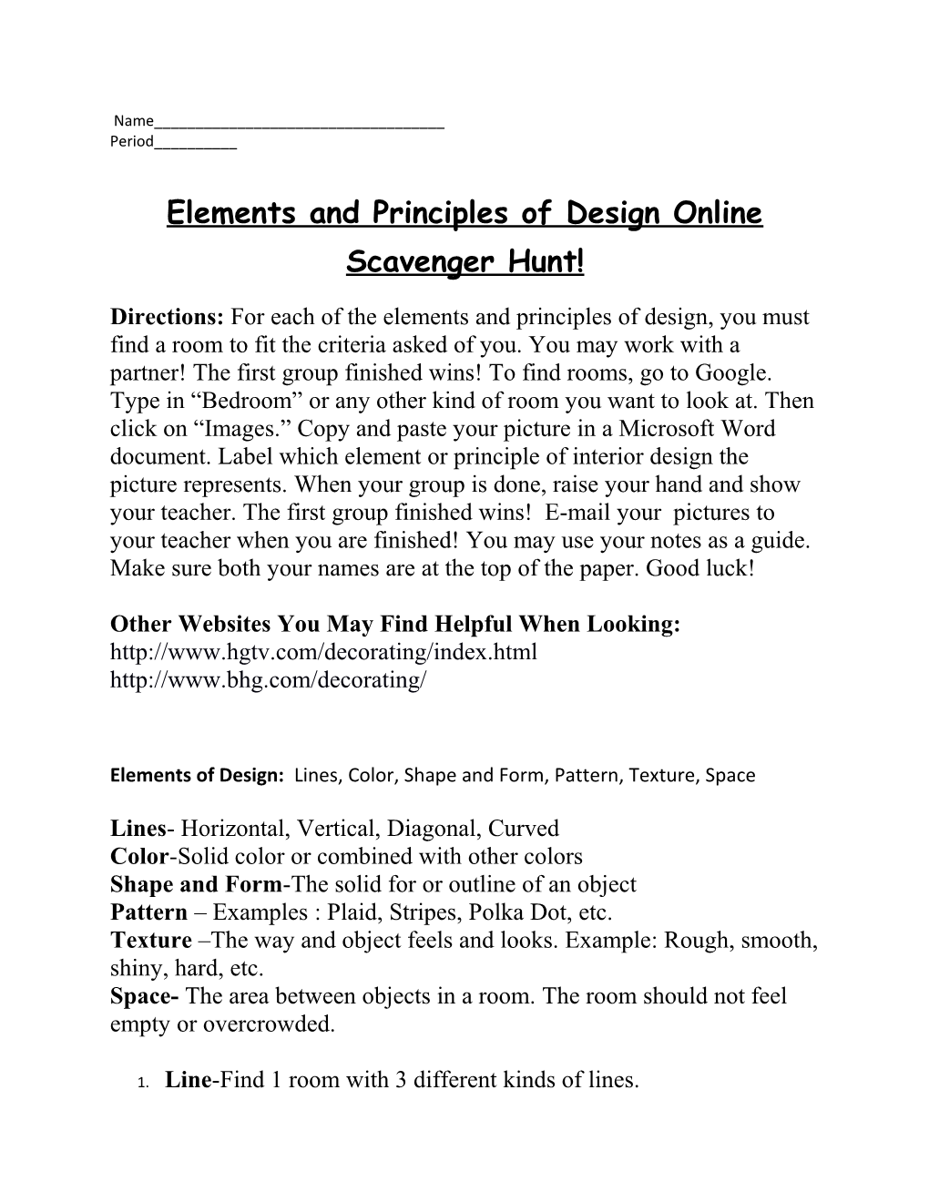Elements and Principles of Designonline Scavenger Hunt!