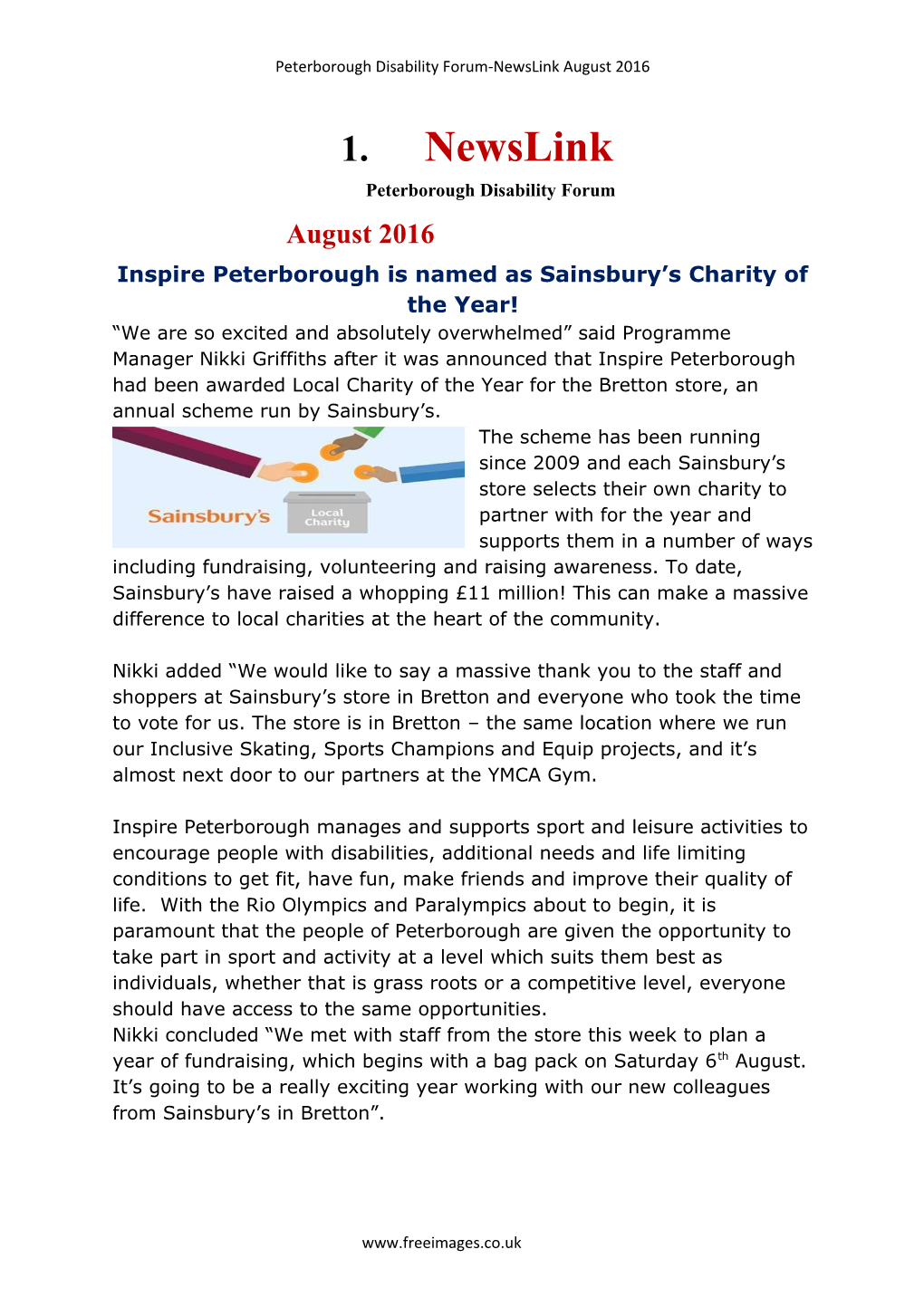 Inspire Peterborough Is Named As Sainsbury S Charity of the Year!