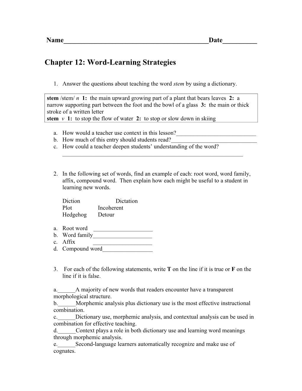 Chapter 12: Word-Learning Strategies