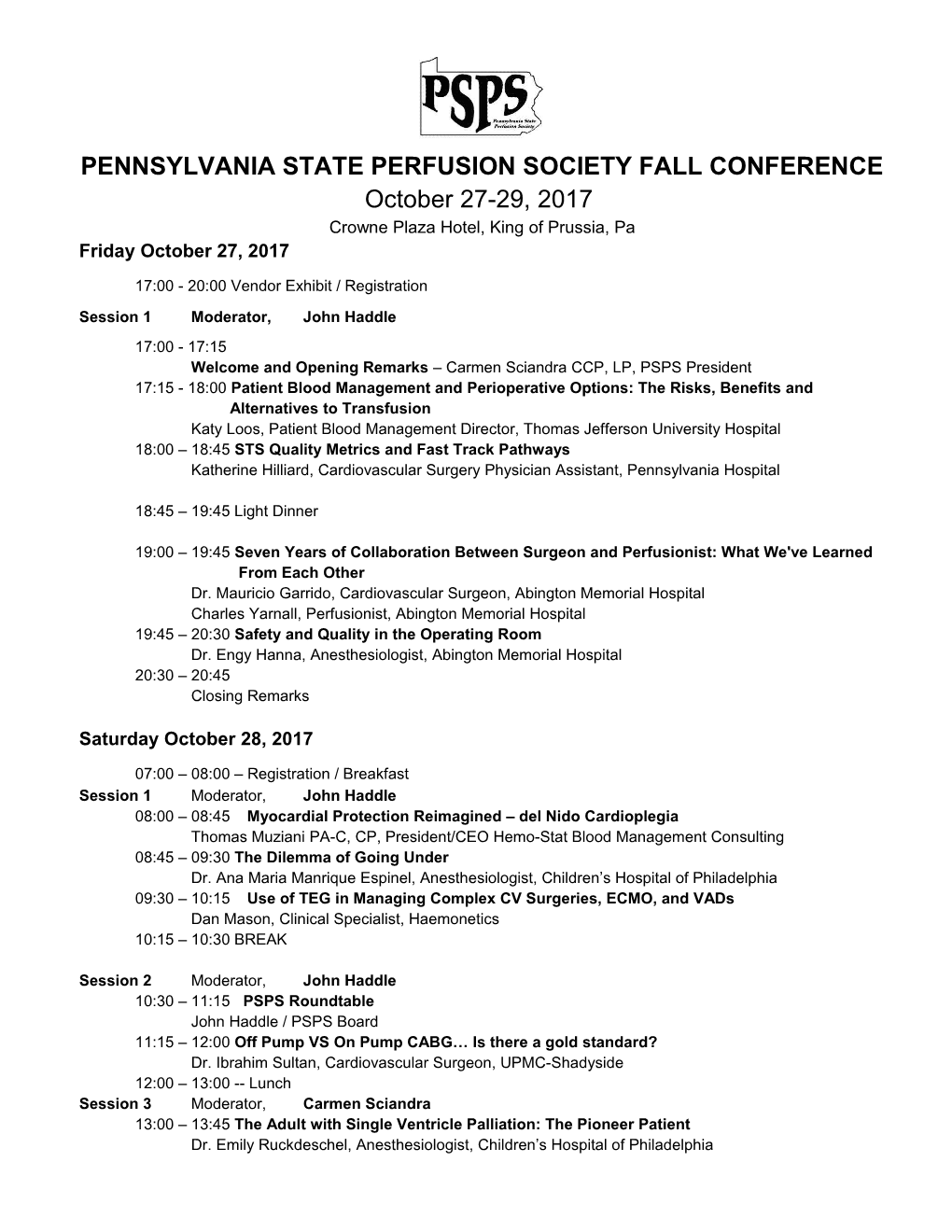 Pennsylvania State Perfusion Society Fall Conference