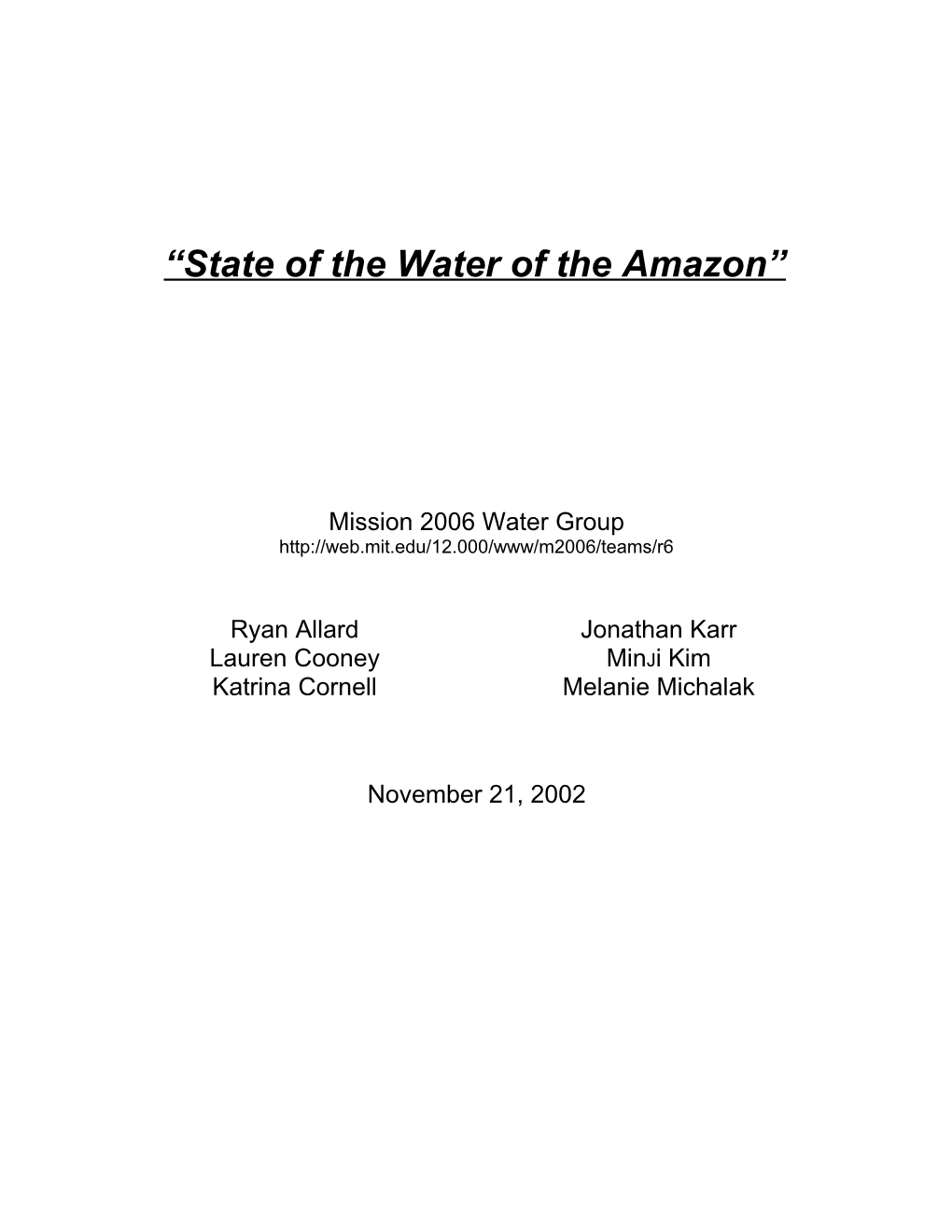 State of the Water of the Amazon