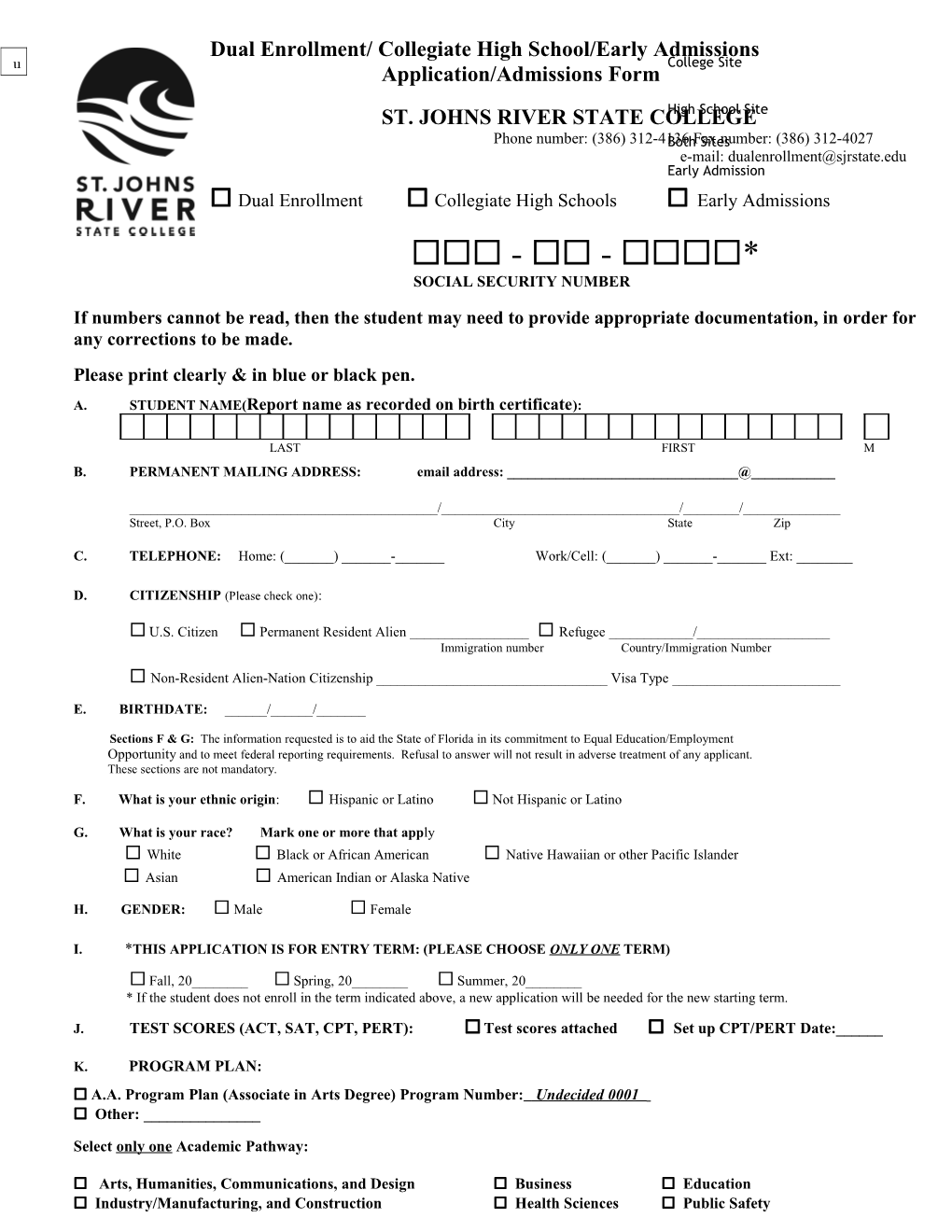 Dual Enrollment Admissions Form