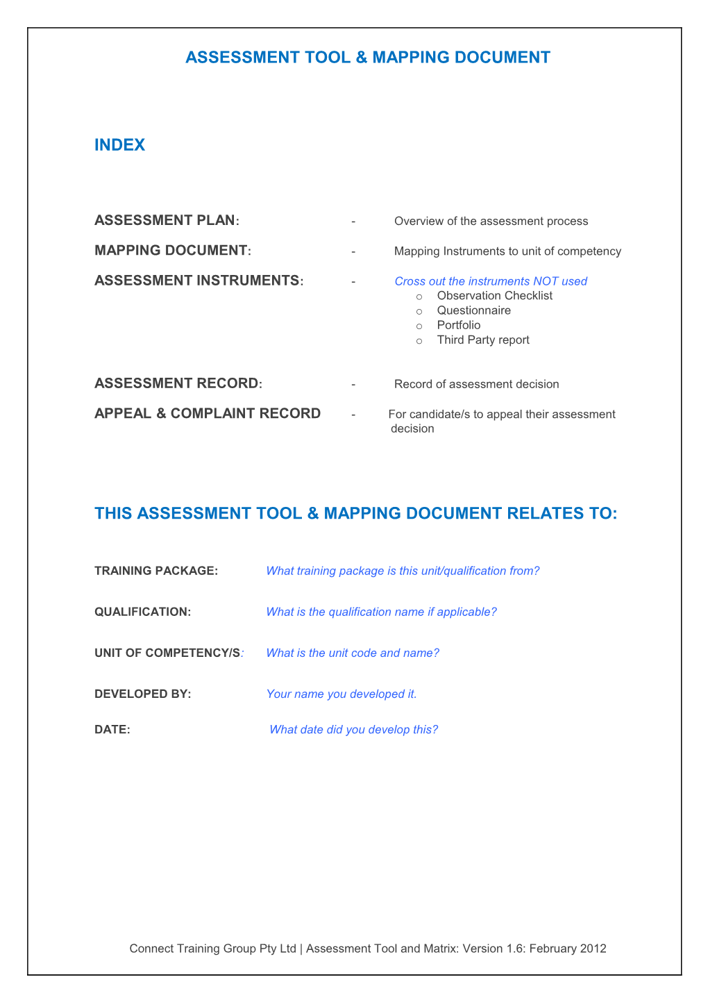 Assessment Tool & Mapping Document