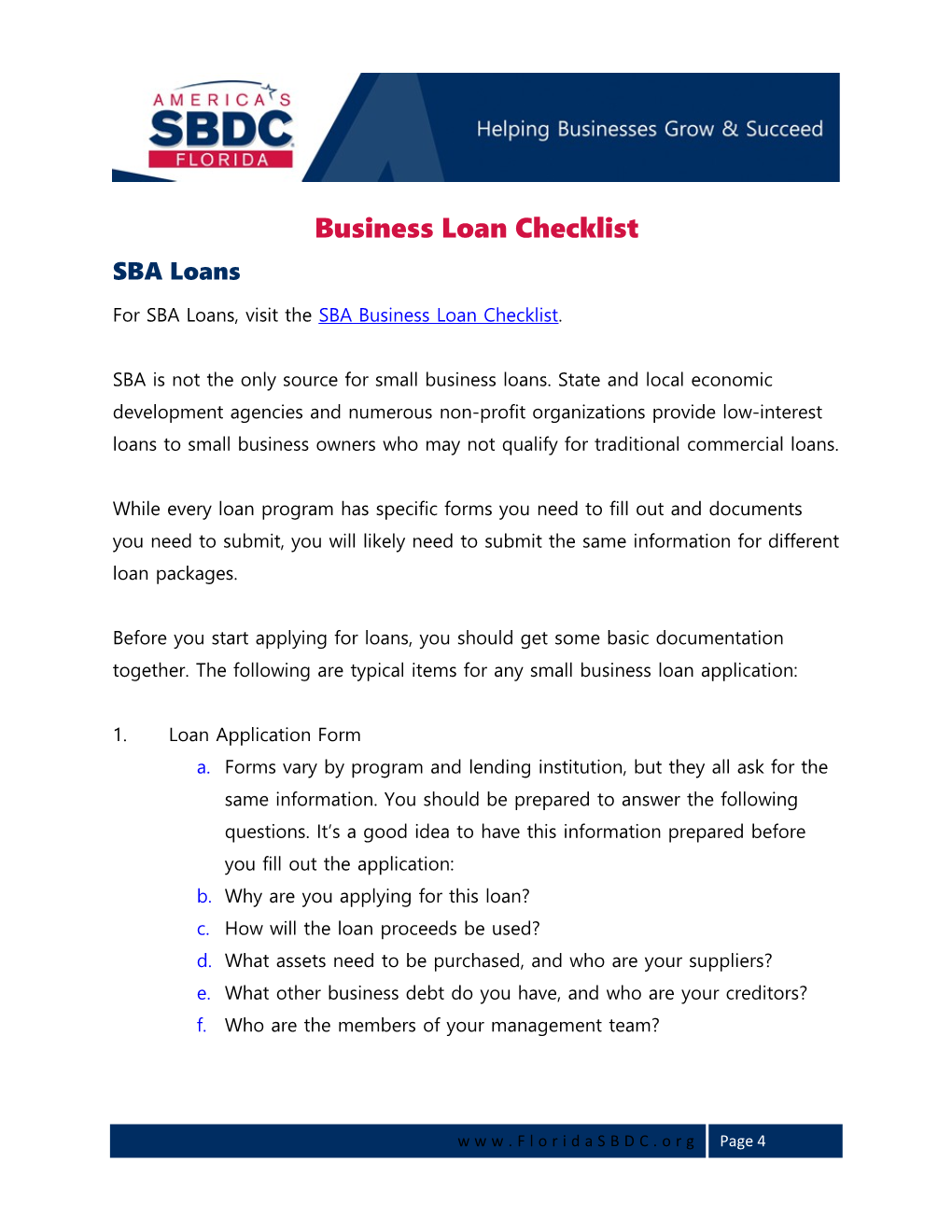 For SBA Loans, Visit Thesba Business Loan Checklist
