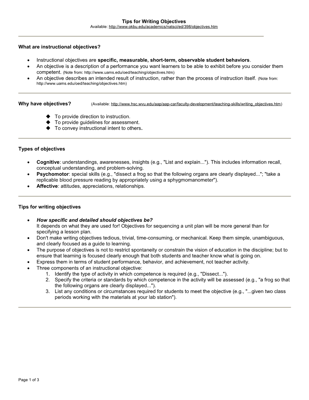 Writing Objectives for Lesson Plans Using Bloom S Taxonomy and Associated Action Verbs