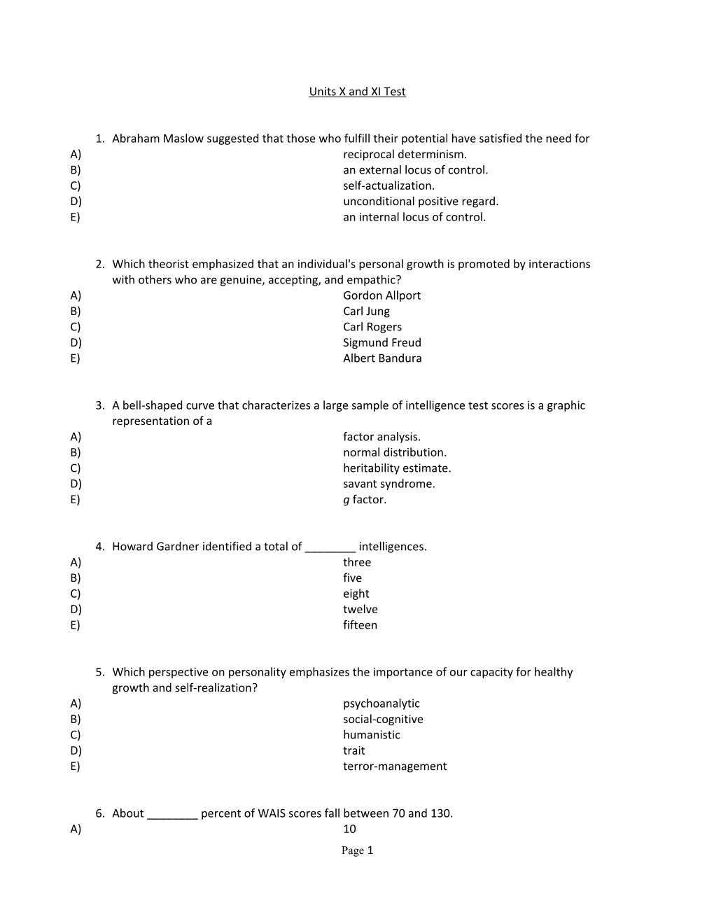 Units X and XI Test