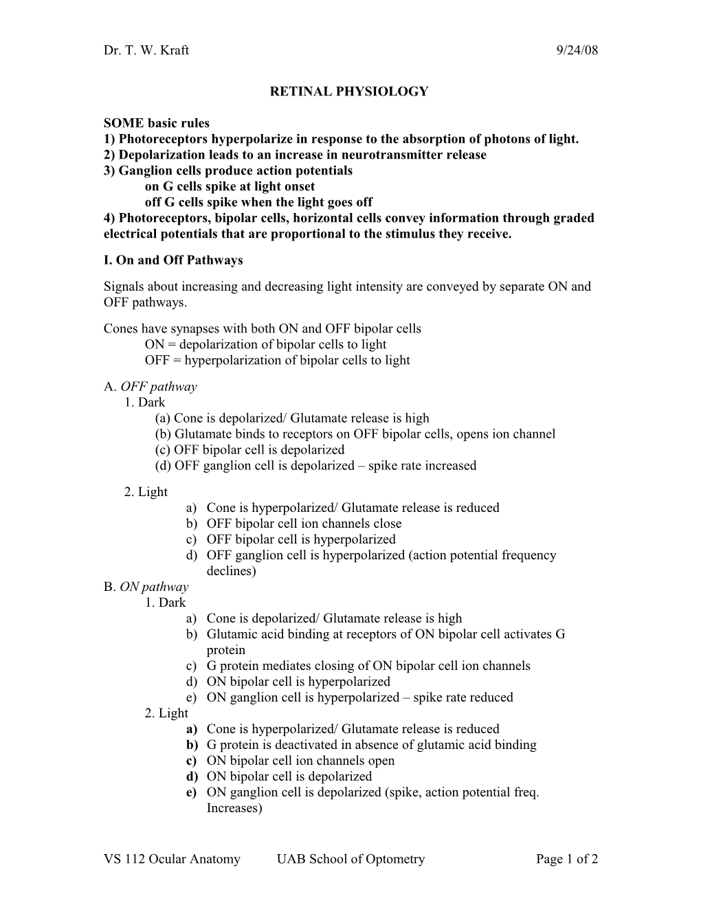 Begin Retinal Physiology Section