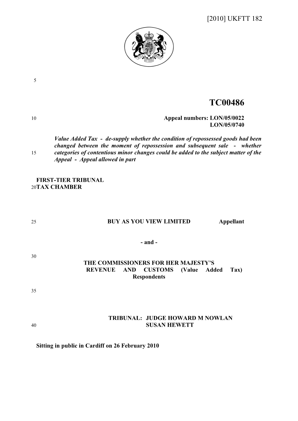 Appeal Numbers: LON/05/0022