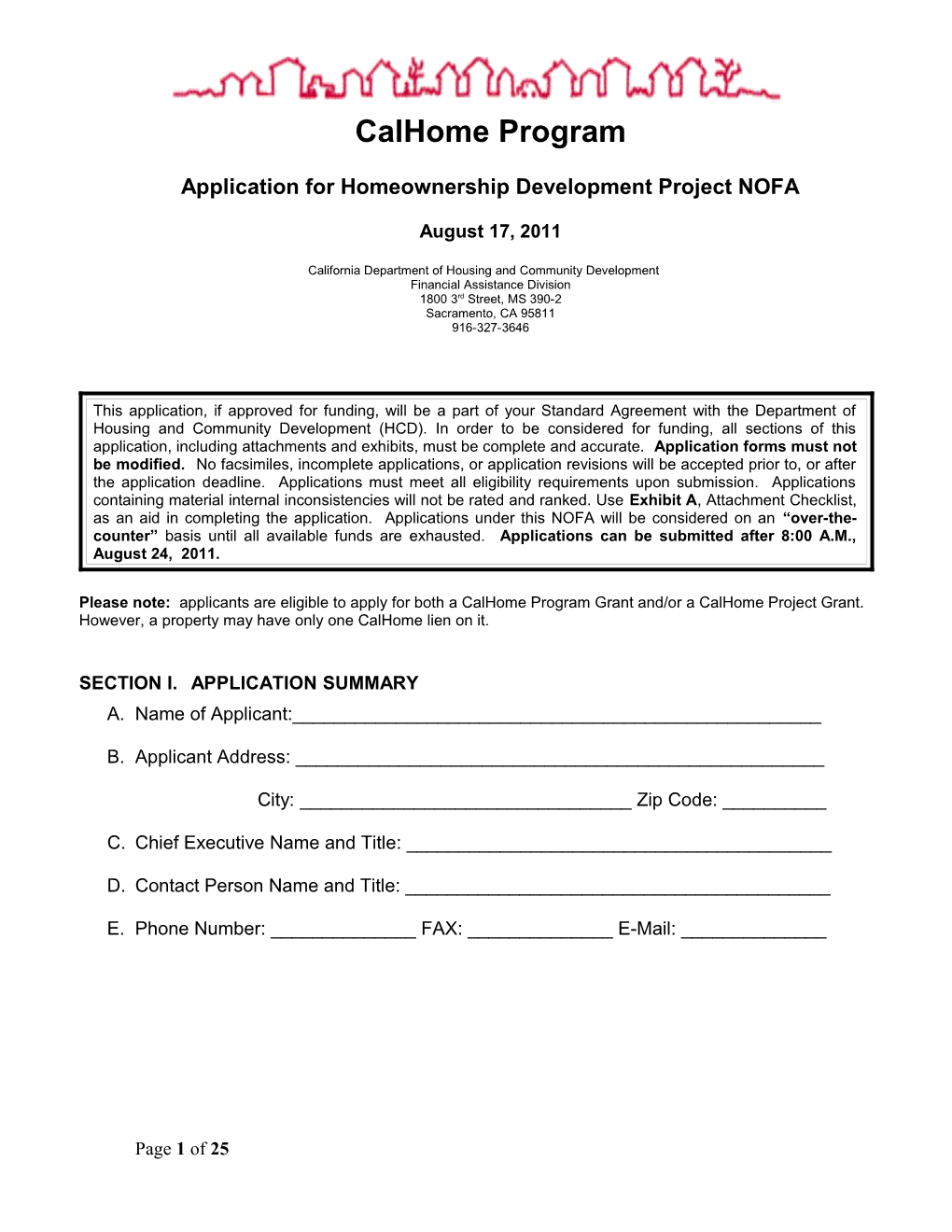 Application for Homeownership Development Project NOFA