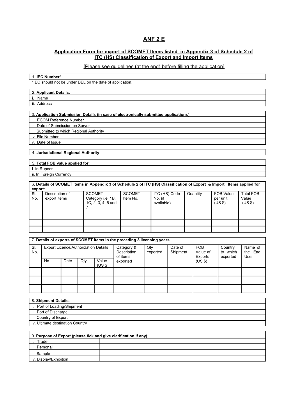 Application Form for Export Licence for SCOMET Items