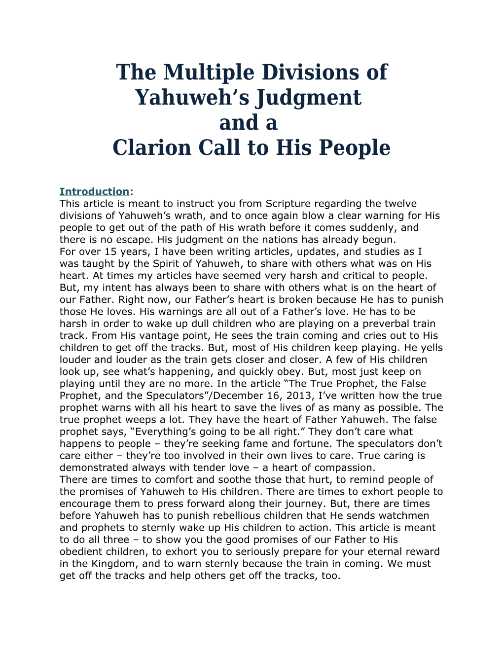 The Multiple Divisions of Yahuweh S Judgment