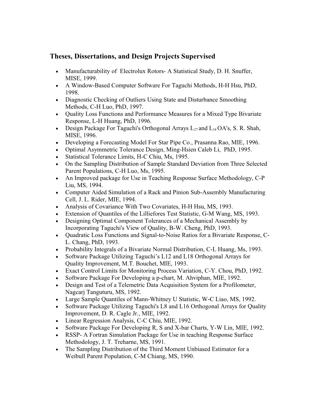 Theses, Dissertations, and Design Projects Supervised