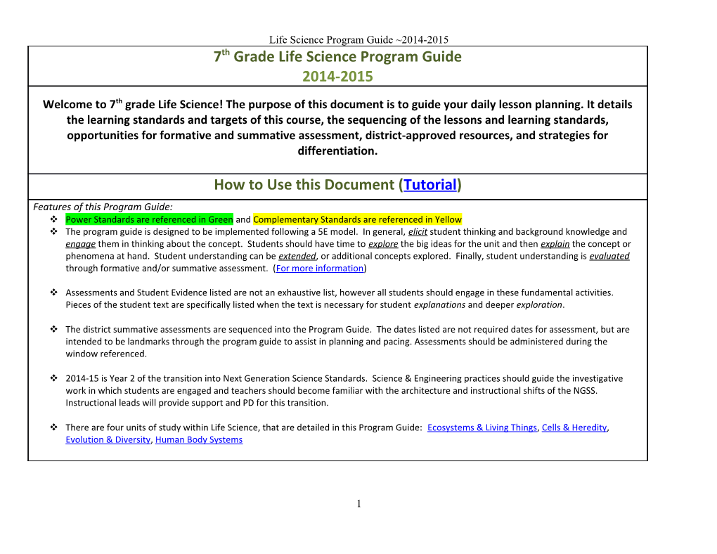 Life Science Program Guide 2014-2015