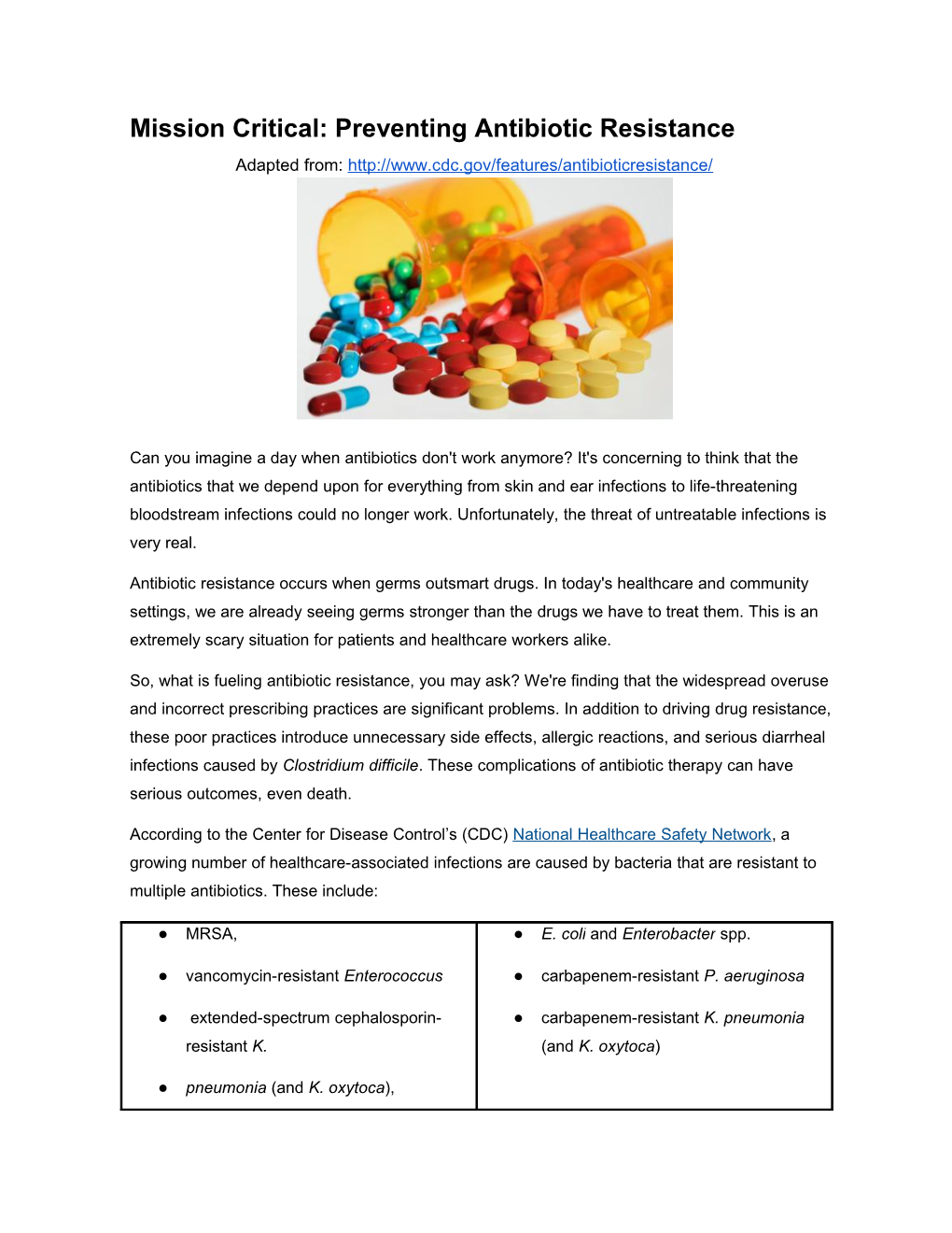 Mission Critical: Preventing Antibiotic Resistance