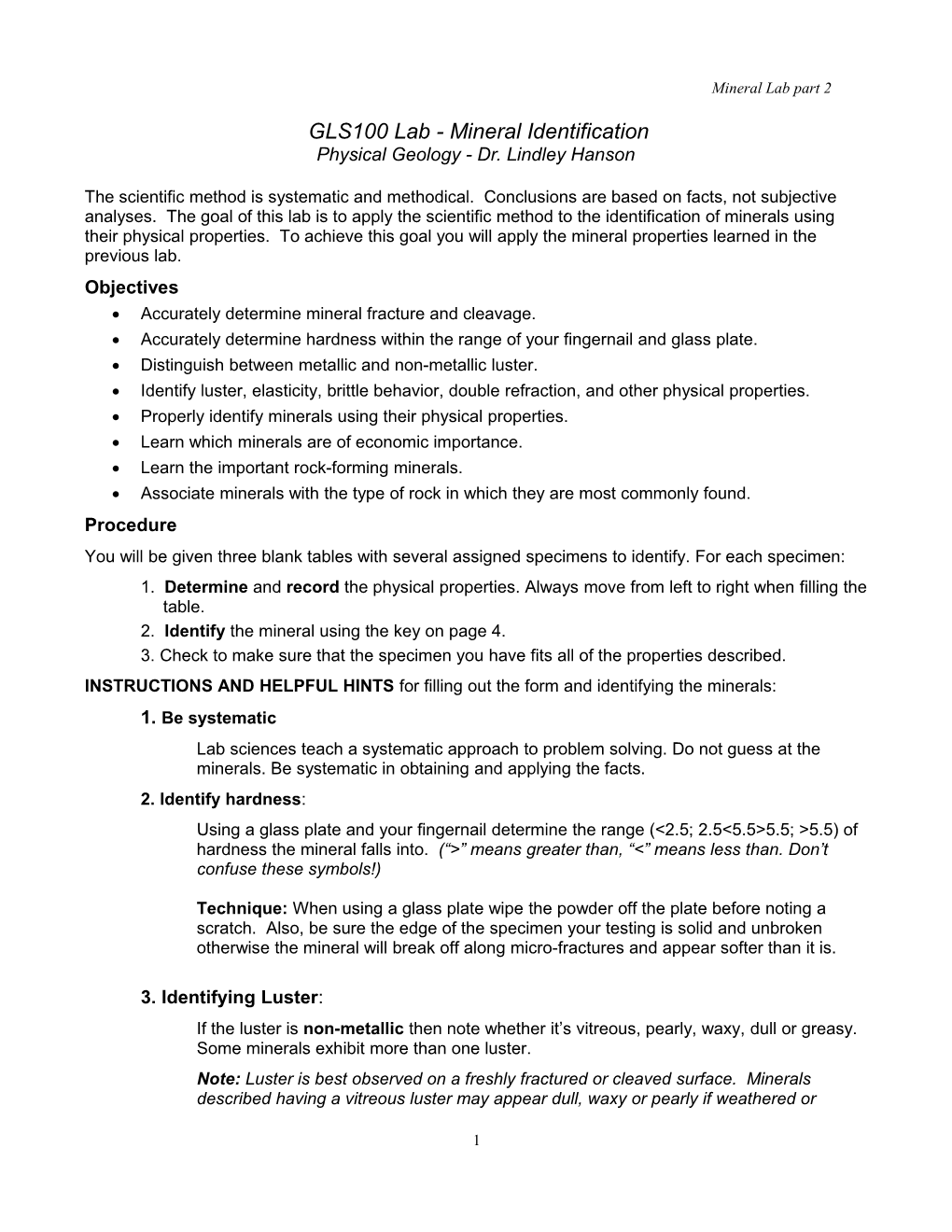 Mineral Lab Part 2