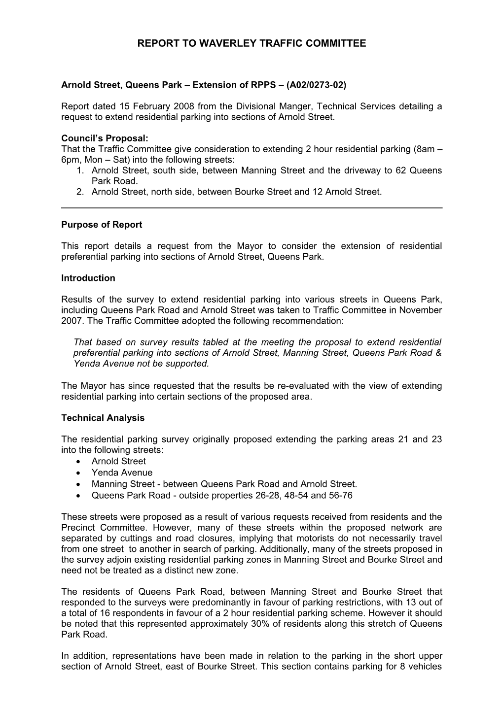 Report to Waverley Traffic Committee