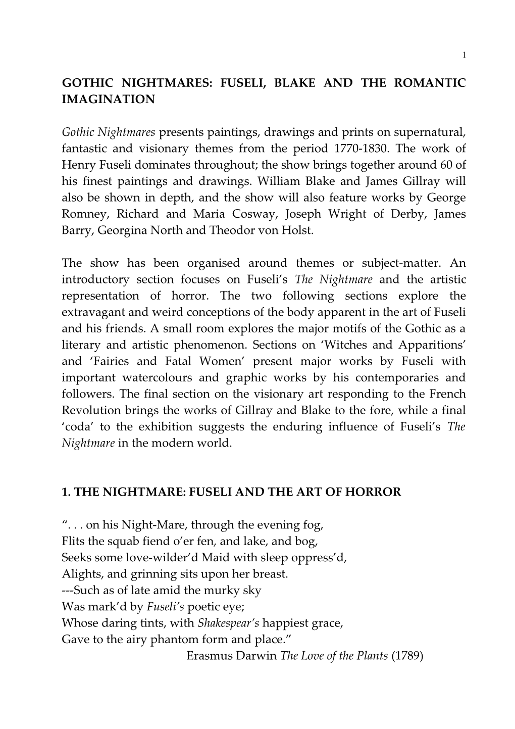 Gothic Nightmares: Fuseli, Blake and the Romantic Imagination