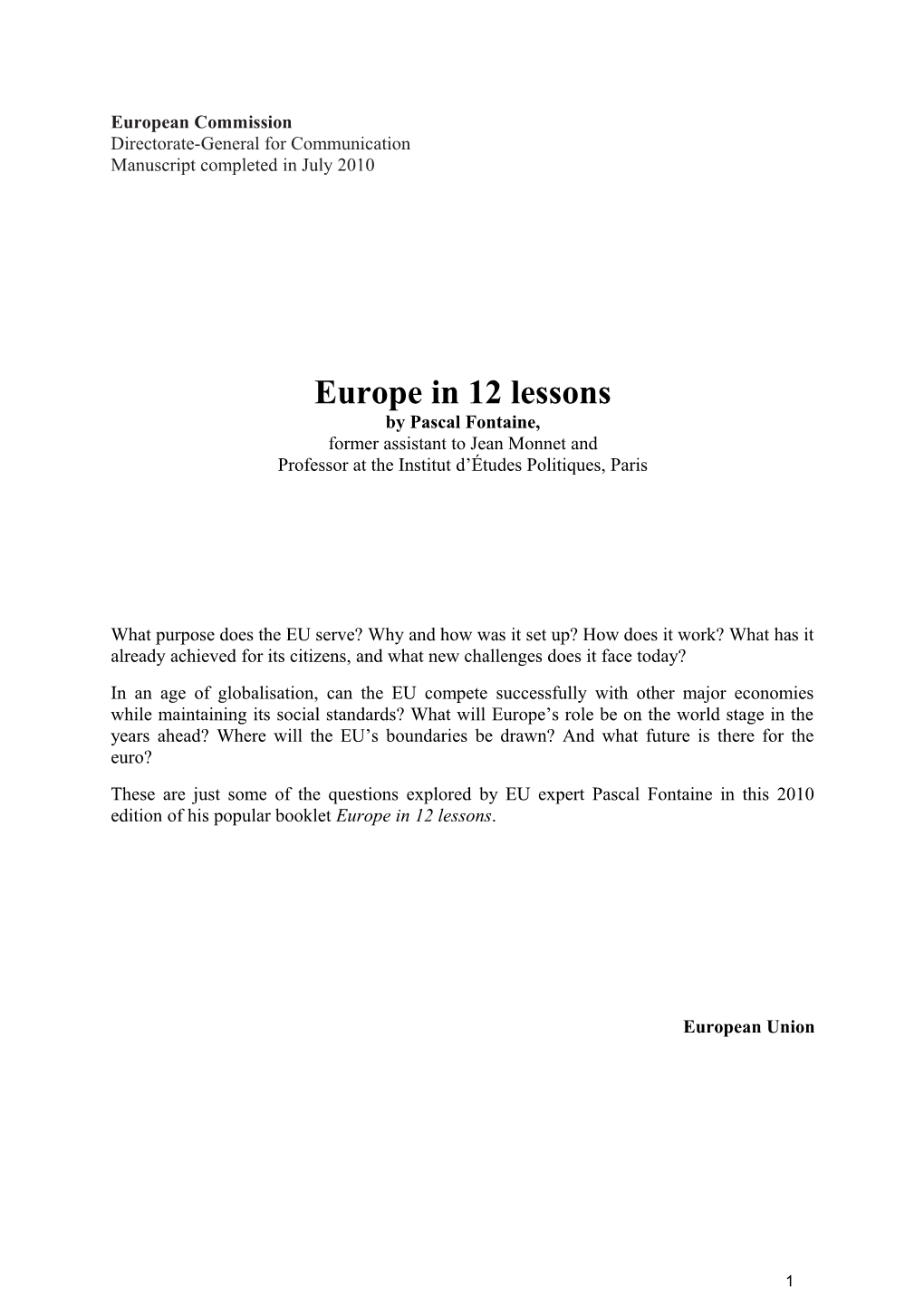 Europe in 12 Lessons
