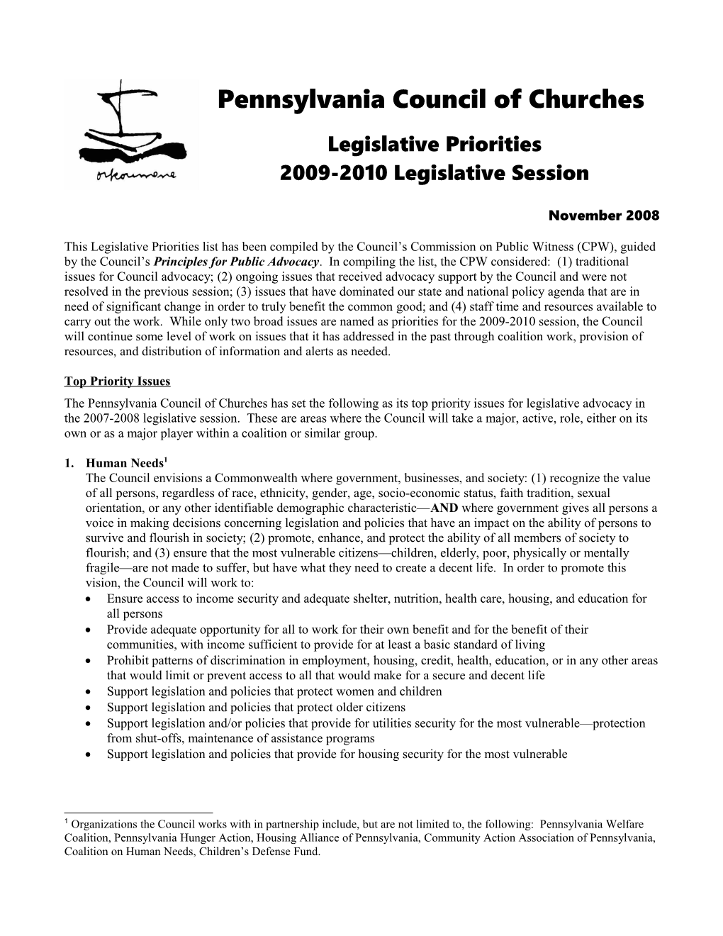 PCC Legislative Priorities 2009-2010