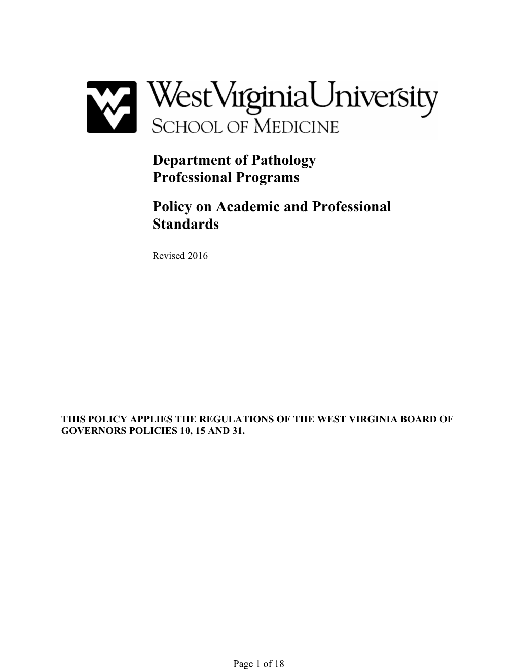 Policy on Academic and Professional Standards