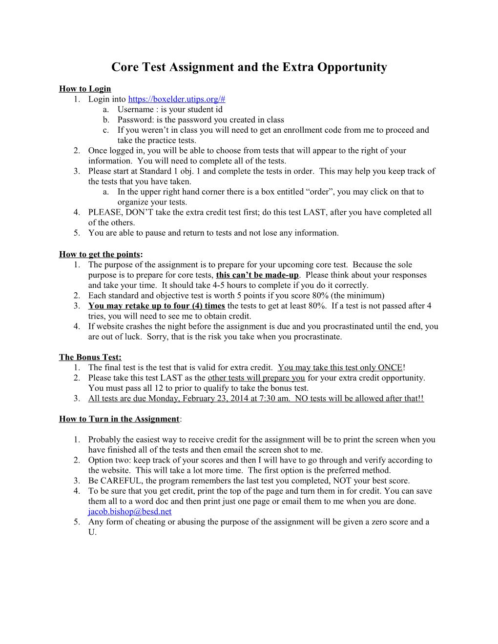 Core Test Assignment and the Extra Opportunity