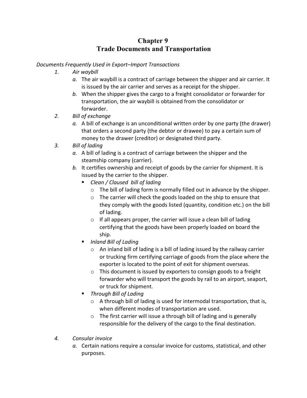 Trade Documents and Transportation