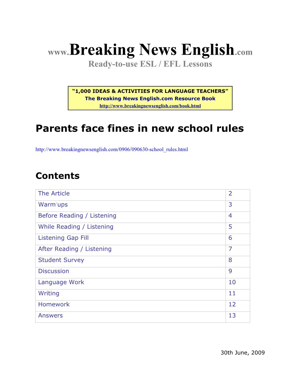 ESL Lesson: Parents Face Fines in New School Rules