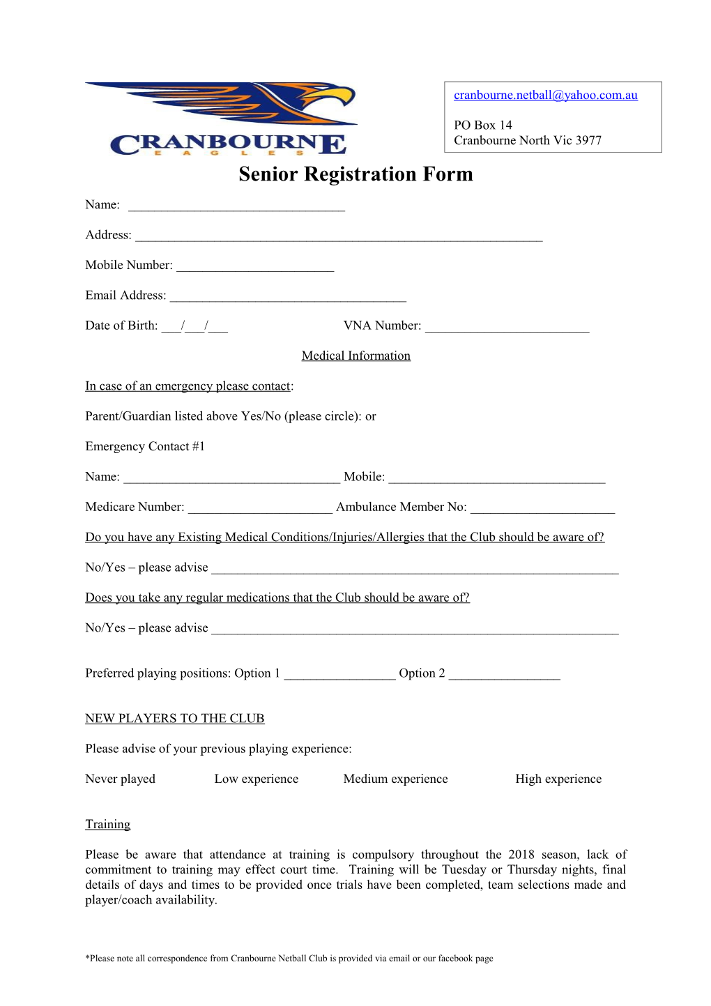 Senior Registration Form