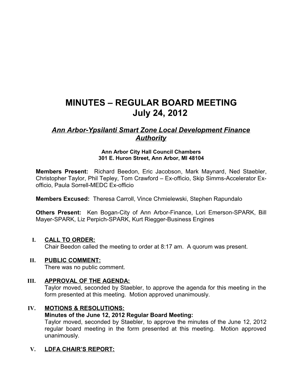 Minutes Regular Board Meeting
