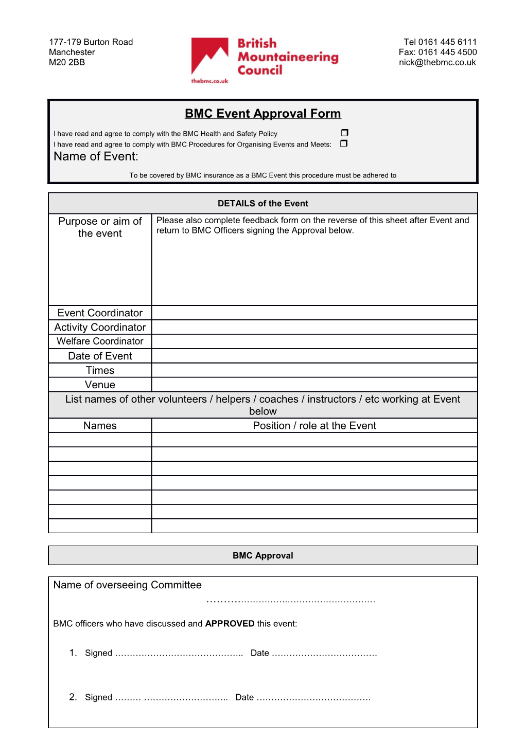 BMC Event Approval Form