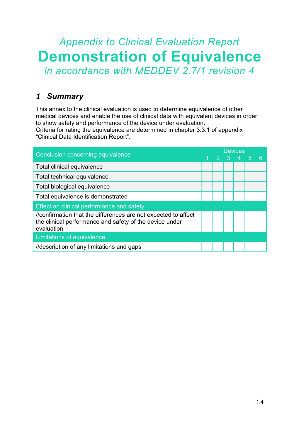 Appendix to Clinical Evaluation Report