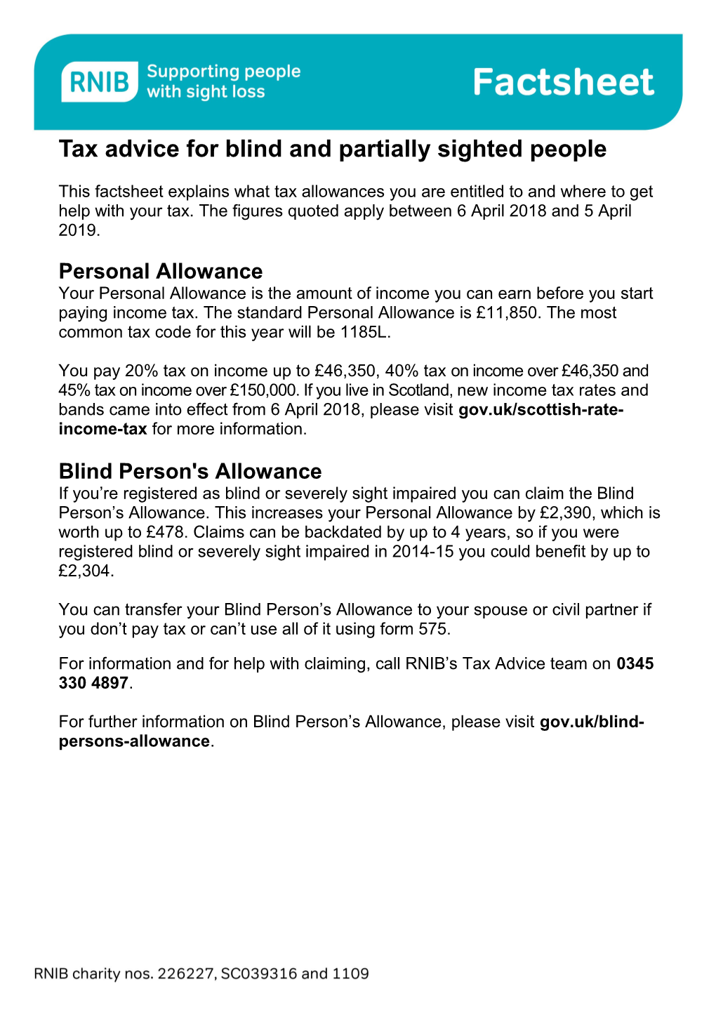 Tax Advice for Blind and Partially Sighted People