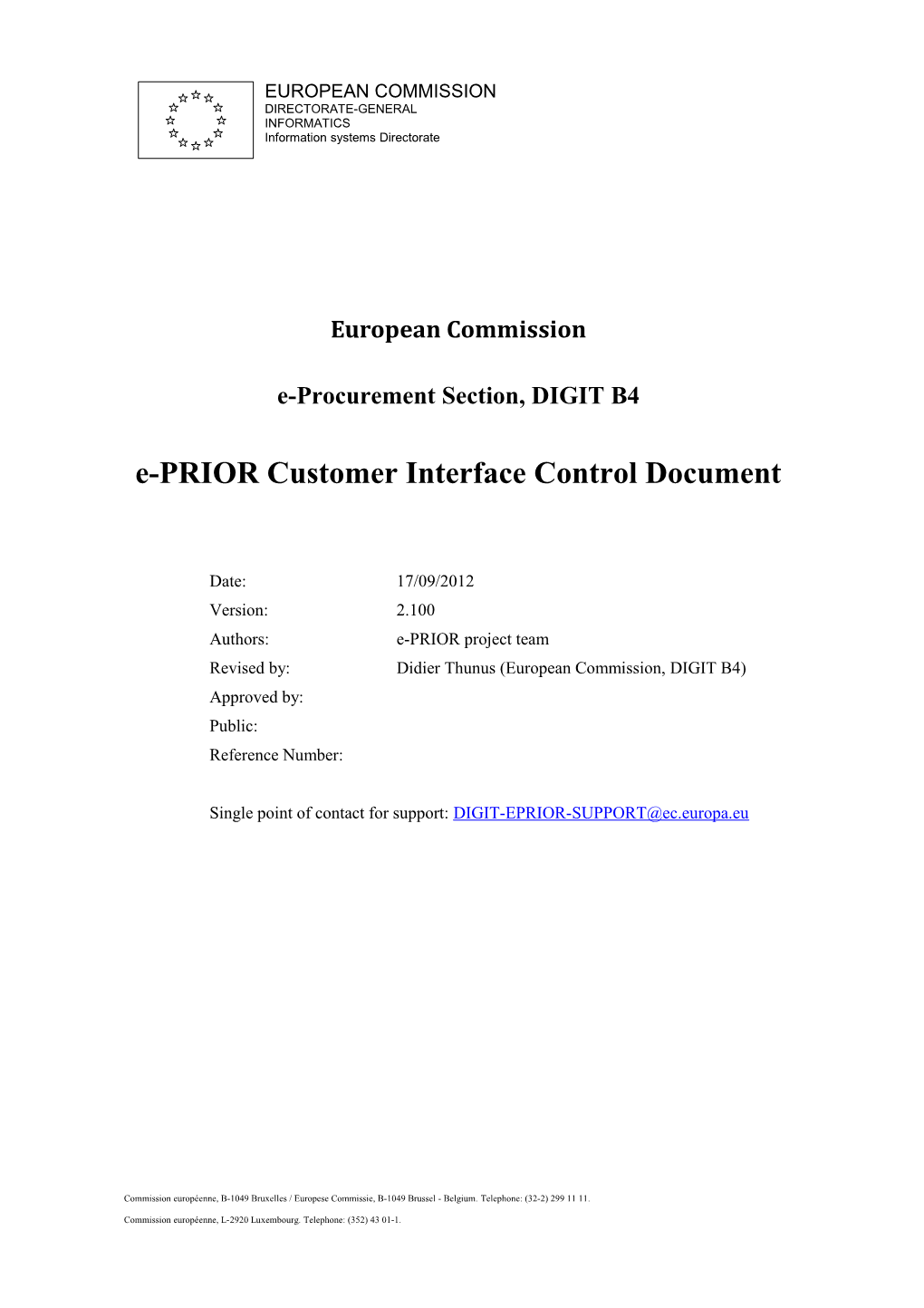 Customer Interface Control Document