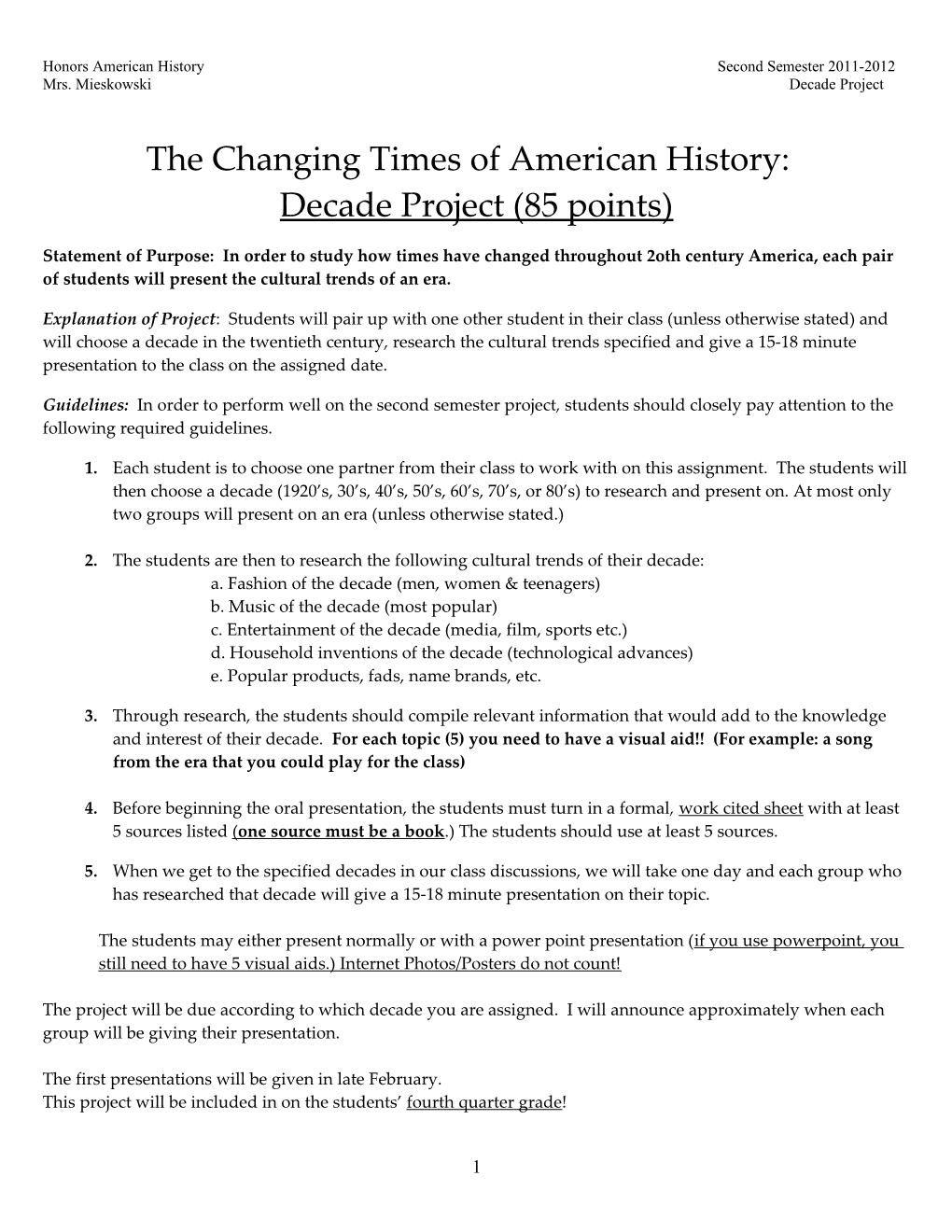 The Changing Times of American History: Decade Project
