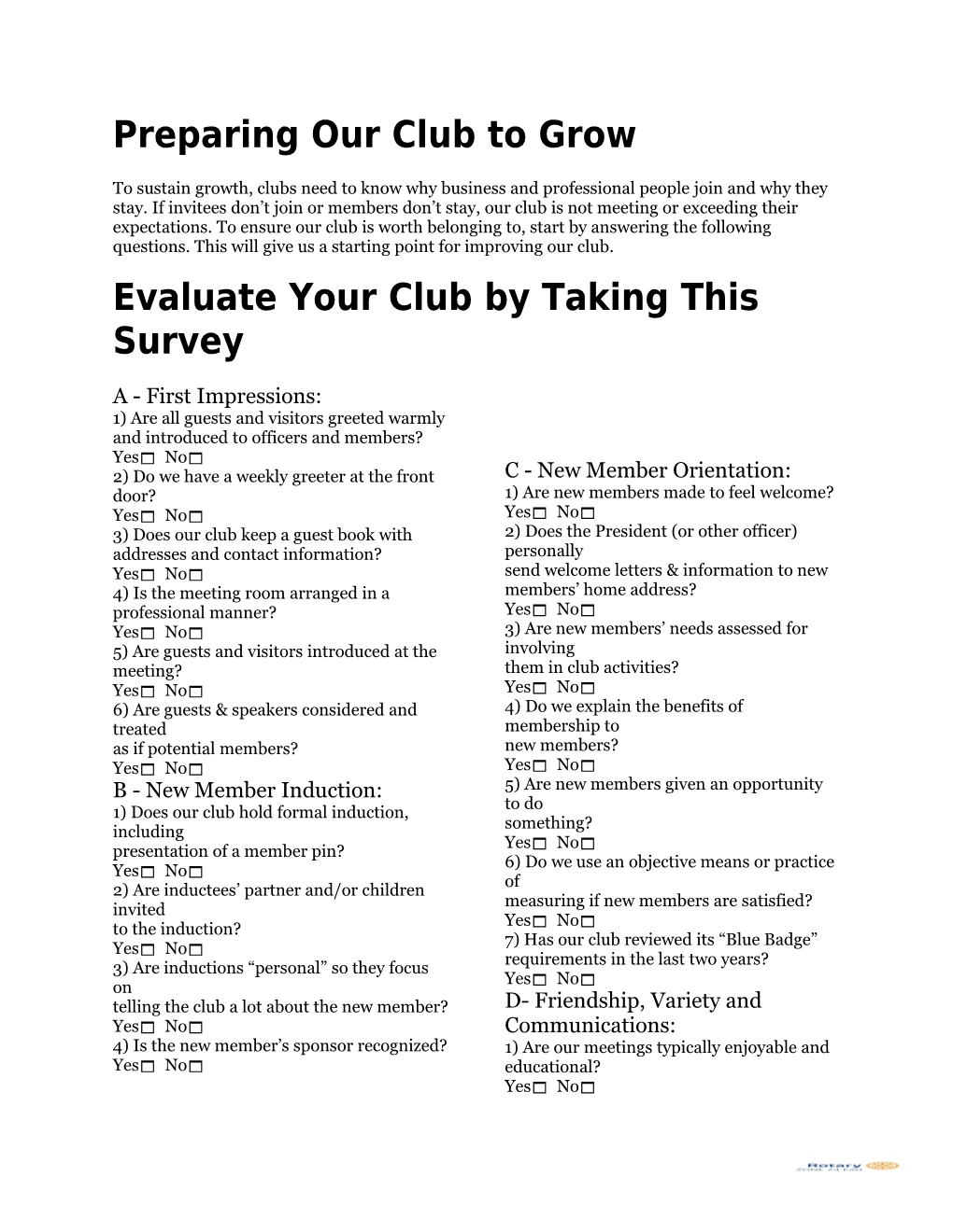 Preparing Our Club to Grow