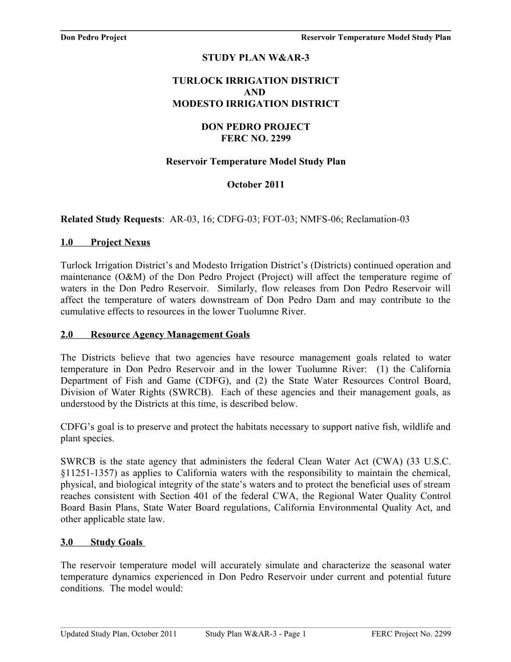 Study W&AR-03 Reservoir Temperature Model