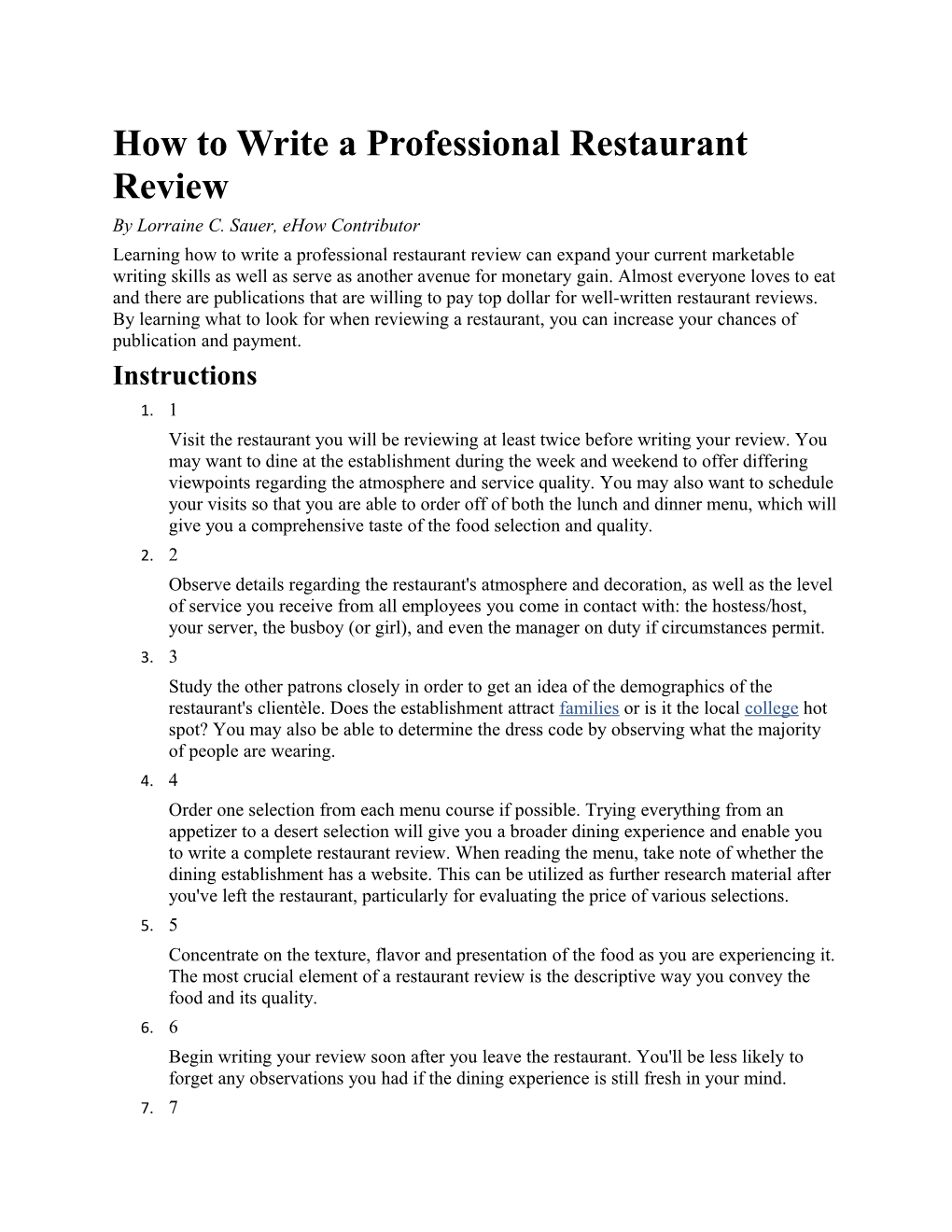 How to Write a Professional Restaurant Review