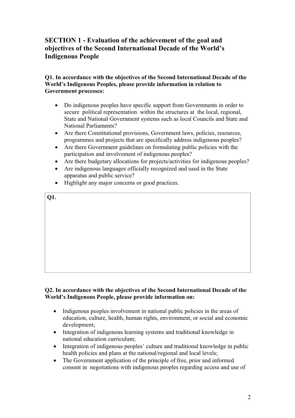Questionnaire for Indigenous Peoples Organizations and Other Civil Society Organizations