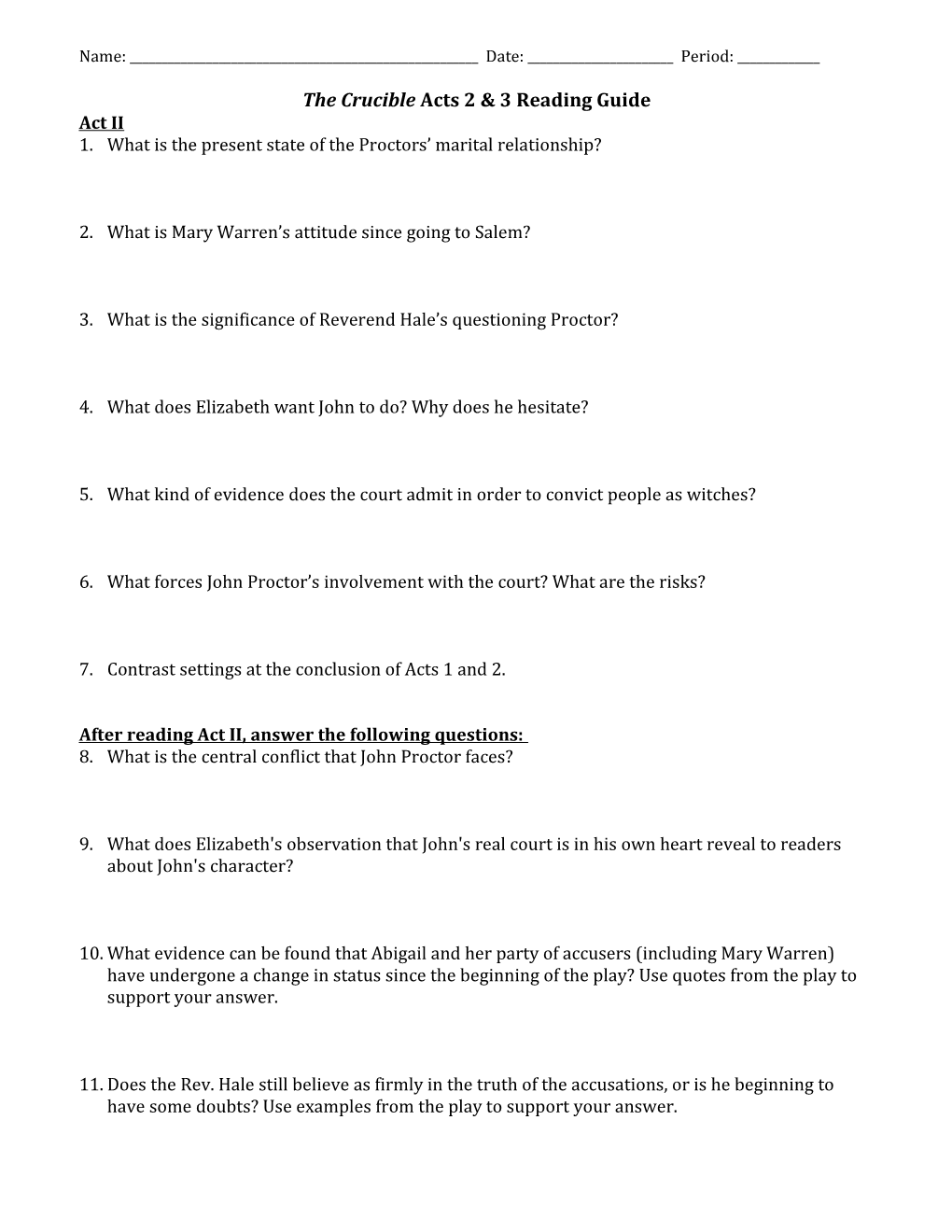 The Crucible Acts 2, 3, 4 Discussion Questions