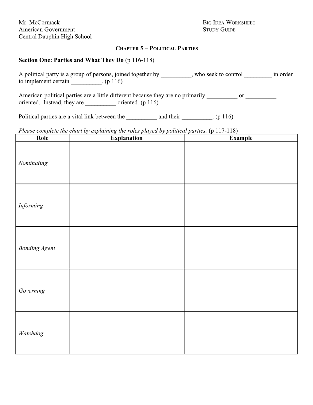 Mr. Mccormackbig Idea Worksheet