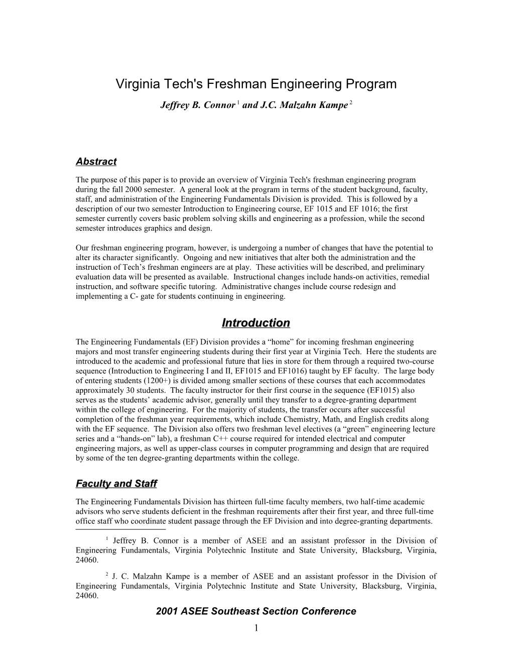 Virginia Tech's Freshman Engineering Program