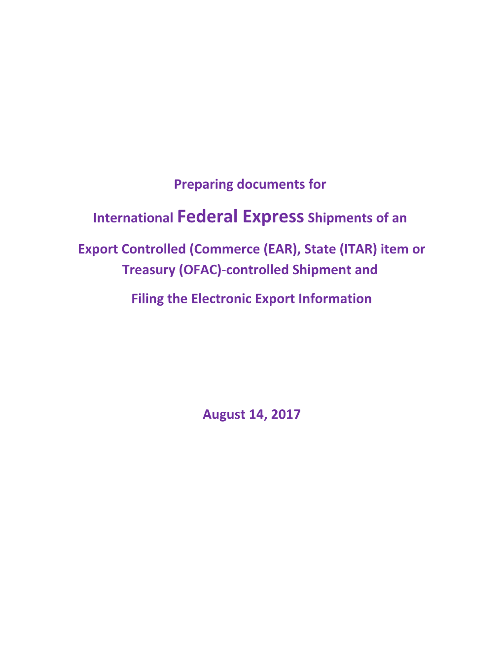 Int L Shipment Instructions Using Federal Expressaugust 2017