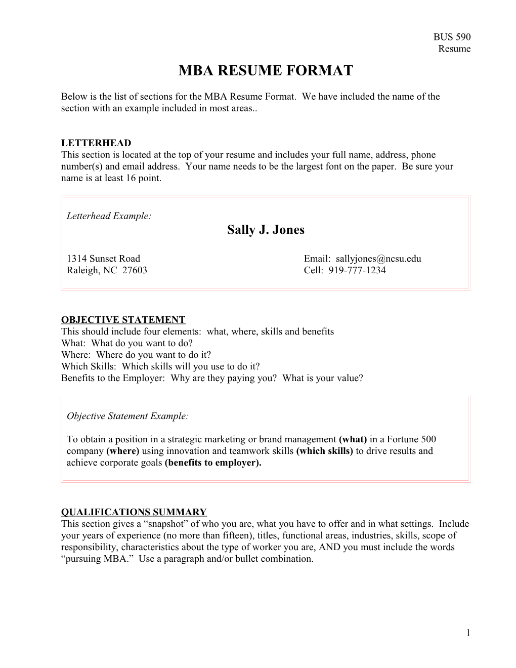 Mba Resume Format