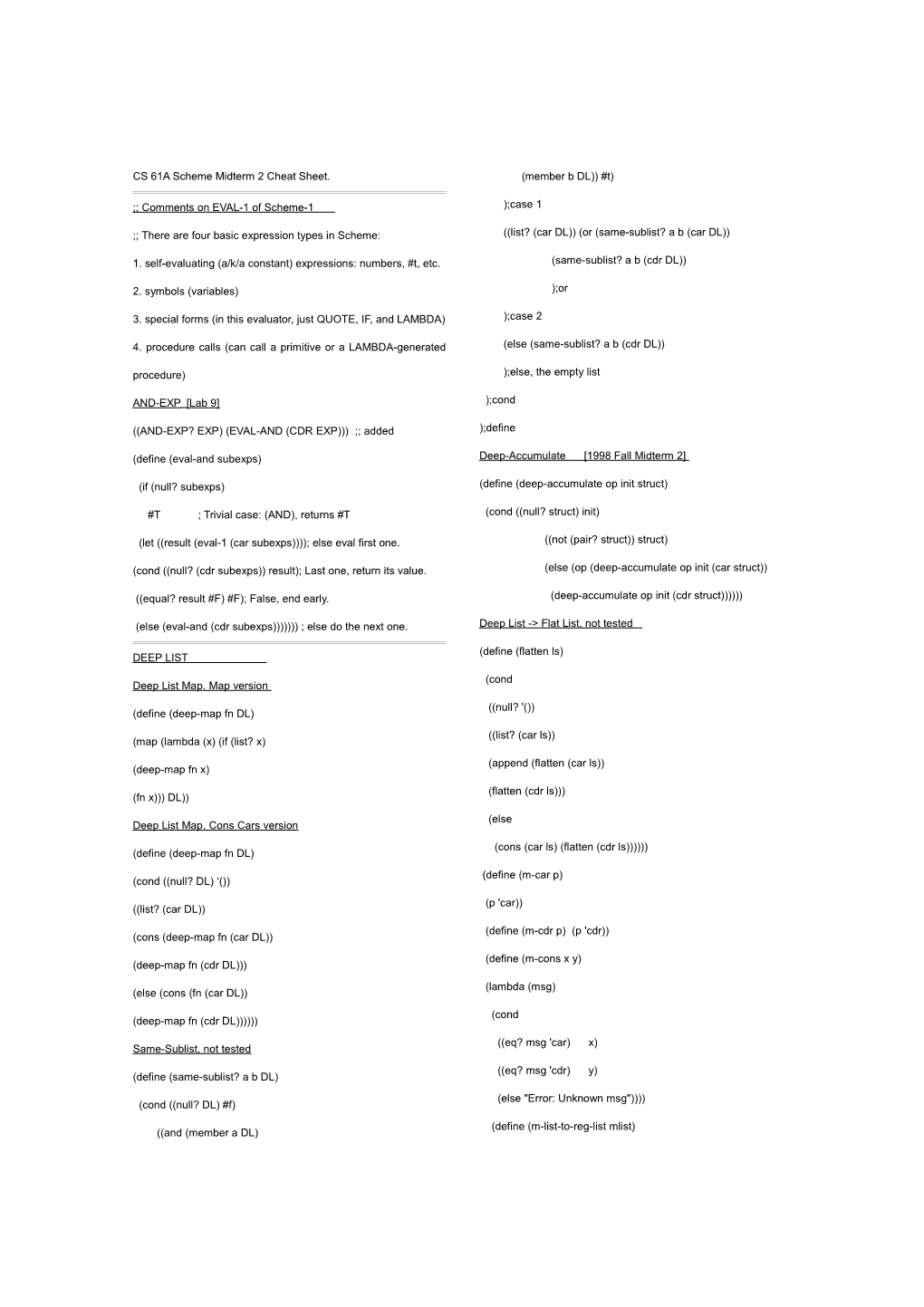 CS 61A Scheme Midterm 1 Cheat Sheet