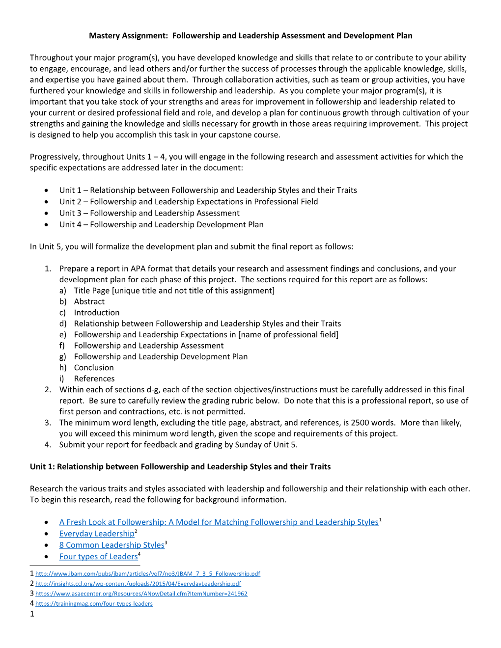 Mastery Assignment: Followership and Leadership Assessment and Development Plan