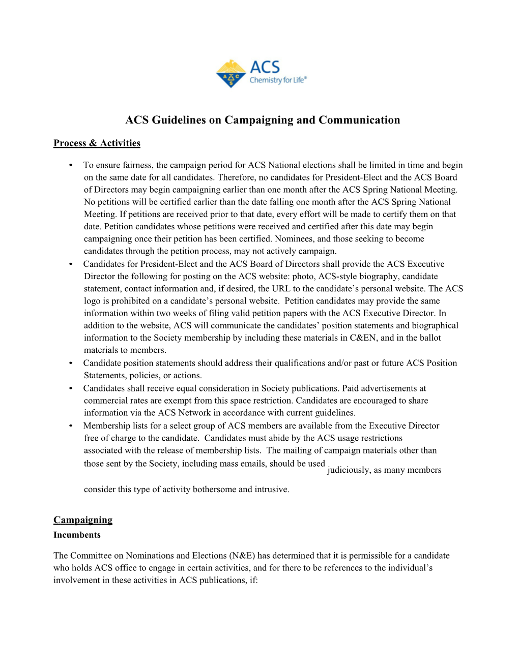 ACS Guidelines Oncampaigning and Communication