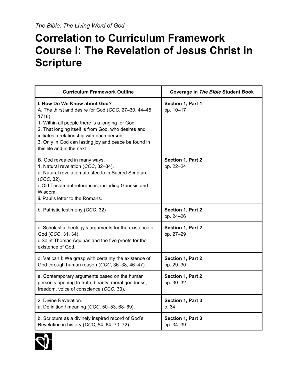 Correlation to Curriculum Framework Course I: the Revelation of Jesus Christ in Scripture