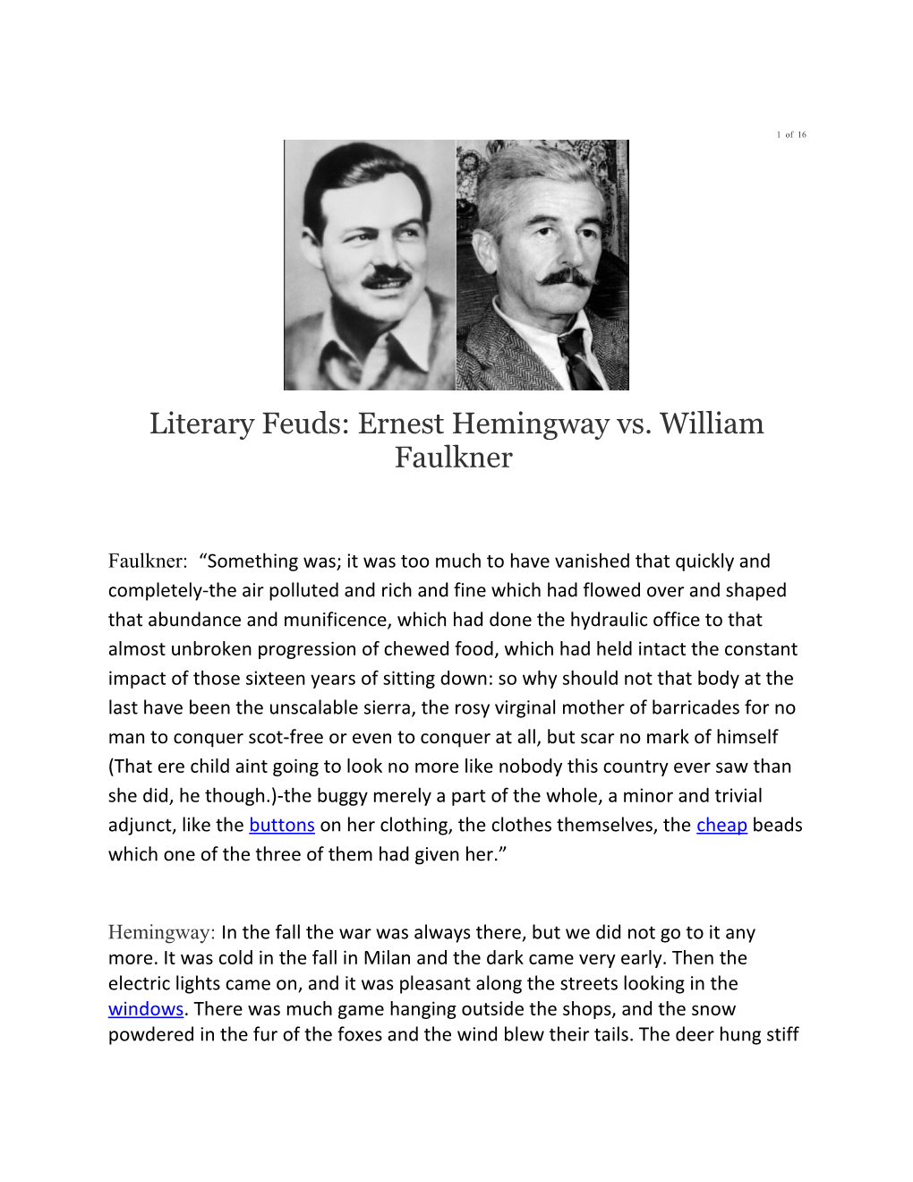Literary Feuds: Ernest Hemingway Vs. William Faulkner