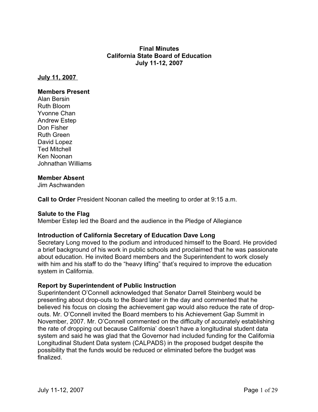 Final Minutes July 11-12, 2007 - SBE Minutes (CA State Board of Education)