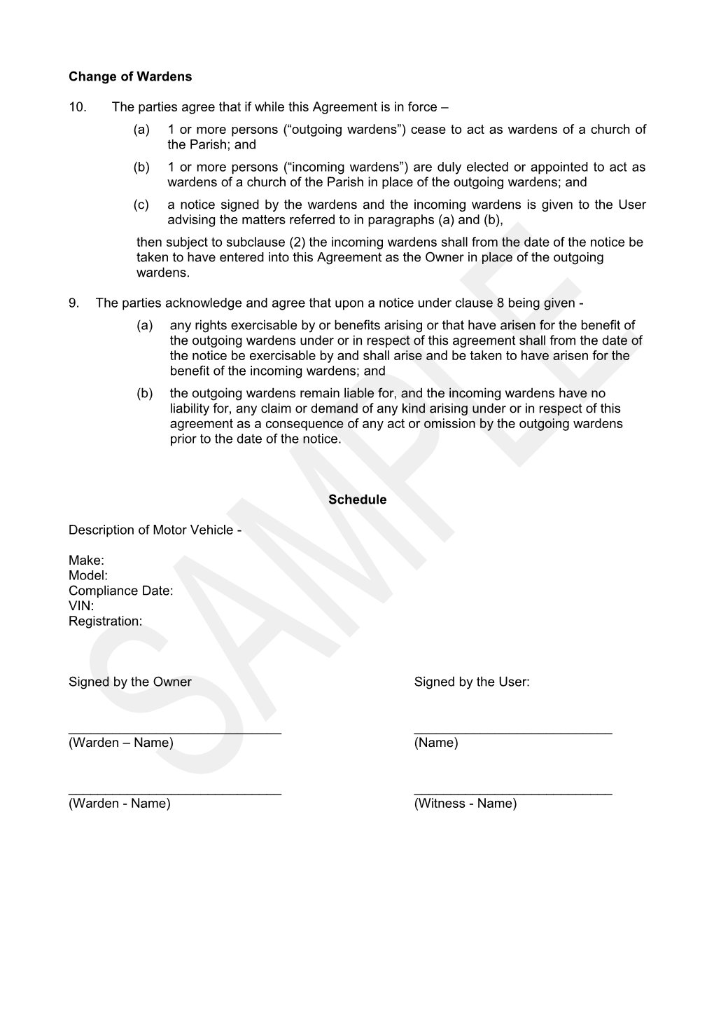 Agreement for the Purchase and Use of a Motor Vehicle